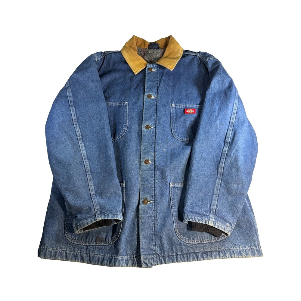 Vintage Dickies XL Blanket Lined Denim Jacket Cord Collar Barn Coat  52" Chest